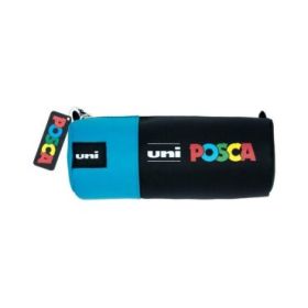 Uni Posca Estuche de Lona 8,5x19,5cm - Ideal para Rotuladores y Utiles Escolares - Cierre de Cremallera - Color Negro/Azul
