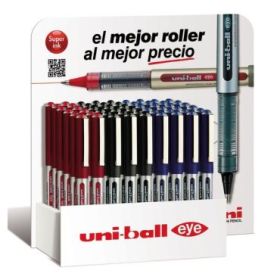 Uni-ball Eye Micro UB-150 Expositor de 54 Boligrafos de Tinta Liquida - Punta de Bola 0.5mm - Tinta Resistente al Agua y Luz - Sistema de Control de Tinta - Ventana de Nivel de Tinta - Color Surtido