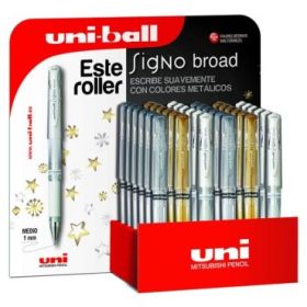Uni-ball Signo Broad UM-153 Expositor de 36 Rollers de Tinta Gel - Punta de Bola 1mm - Trazo Estilografico - Sujecion de Caucho - Color Surtido