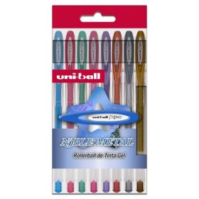 Uni-ball UM-120 NM Signo Noble Metal Estuche de 8 Rollers de Tinta Gel - Punta de Bola 0.8mm - Tinta Resistente al Agua y Luz - Escribe en Papel Negro y Blanco - Color Surtido