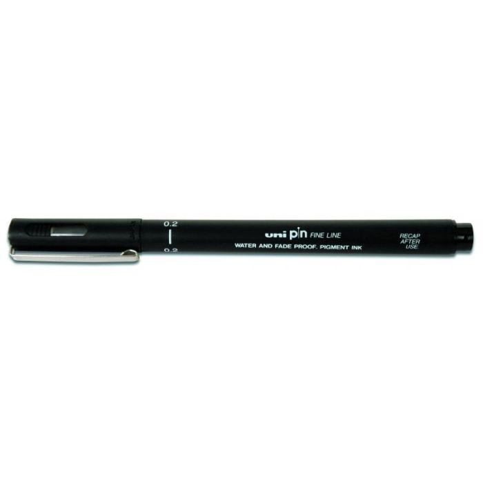 Uni-ball PIN02-200(S) Rotulador Calibrado - Punta Poliacetal 0.2mm - Tinta Pigmentada Resistente al Agua y Luz - Ideal para Dibujo Profesional y Escritura - Color Negro