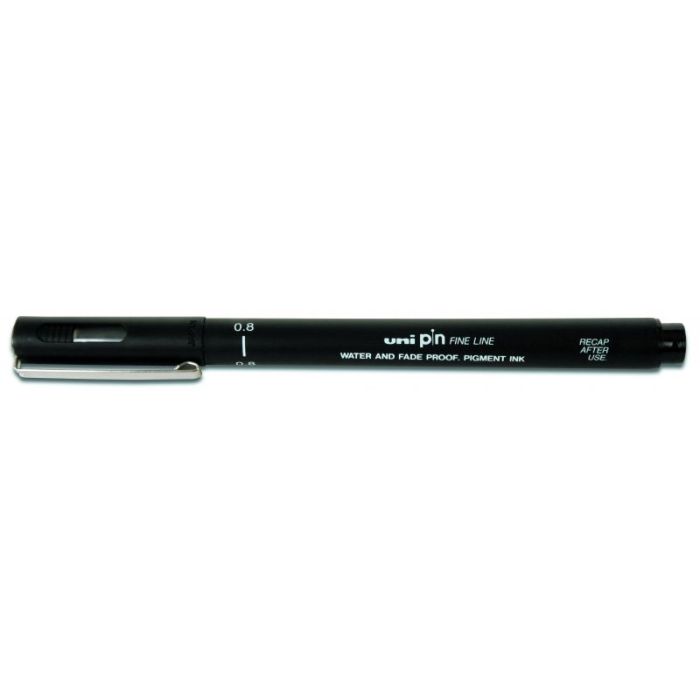 Uni-ball PIN08-200(S) Rotulador Calibrado - Punta Poliacetal 0.8mm - Ancho de Trazo 0.8mm - Tinta Resistente al Agua y Luz - Color Negro