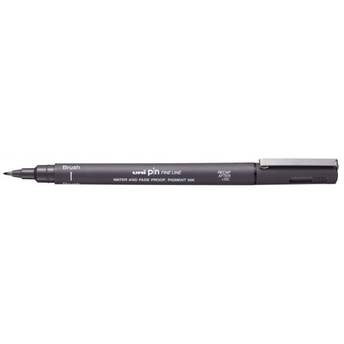 Uni-ball PINBR-200(S) Rotulador Calibrado - Punta Poliacetal Brush - Tinta Pigmentada Resistente al Agua y Luz - Color Gris Claro