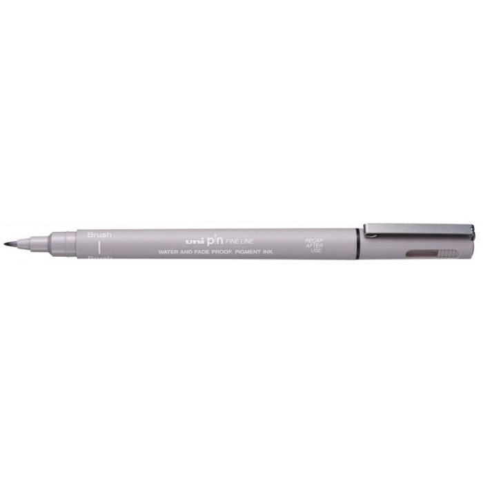 Uni-ball PINBR-200(S) Rotulador Calibrado - Punta Poliacetal Brush - Tinta Pigmentada Resistente al Agua y Luz - Color Gris Claro