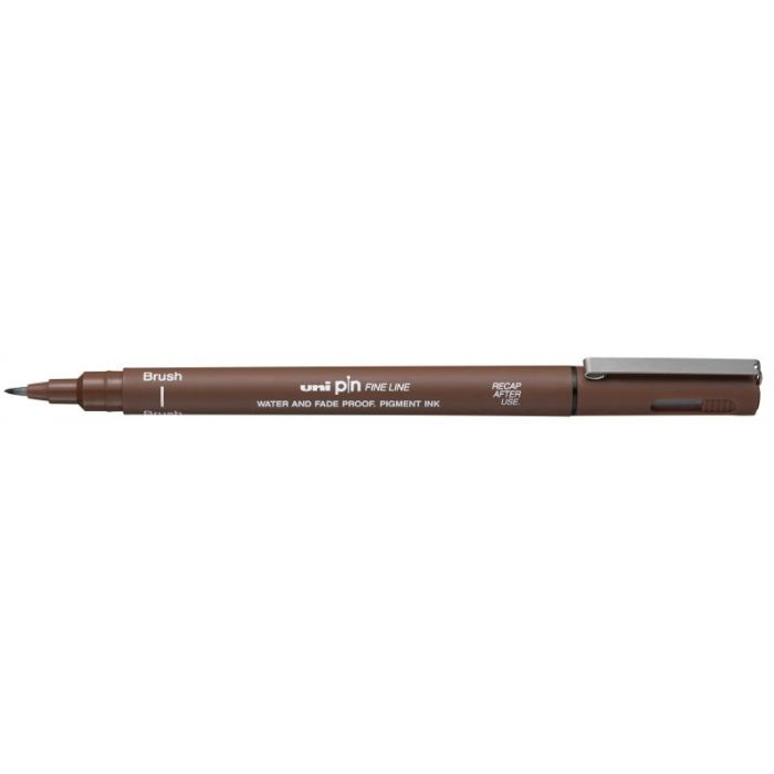 Uni-ball PINBR-200(S) Rotulador Calibrado - Punta Poliacetal Brush - Tinta Pigmentada Resistente al Agua y Luz - Color Sepia