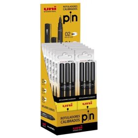 Uni-ball PIN0X-200/12 Expositor de 12 Estuches de Rotuladores Calibrados - Punta Poliacetal - Tinta Pigmentada Resistente al Agua y Luz - Ideal para Dibujo Profesional y Escritura - Color Surtido