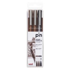 Uni-ball PIN-200(S) Pack de 3 Rotuladores Calibrados - Punta Poliacetal - Tinta Pigmentada Resistente al Agua y Luz - Ideal para Dibujo Profesional y Escritura - Color surtido