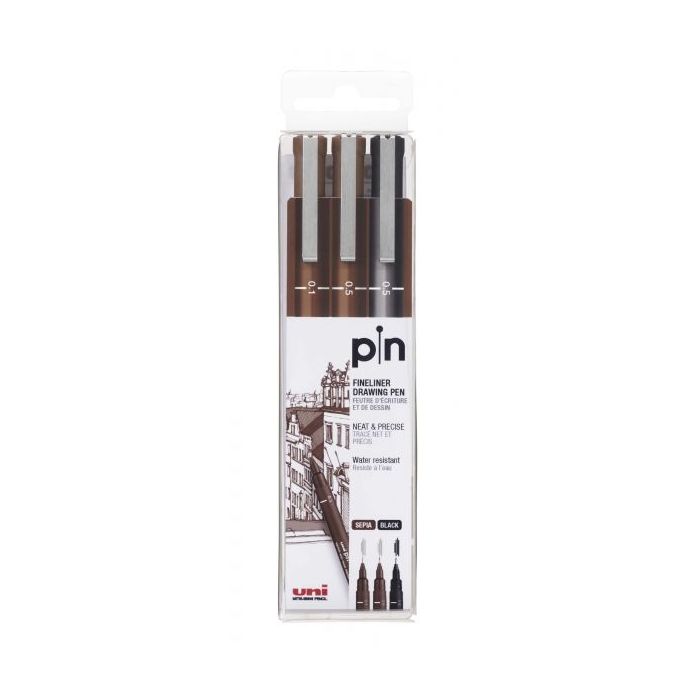 Uni-ball PIN-200(S) Pack de 3 Rotuladores Calibrados - Punta Poliacetal - Tinta Pigmentada Resistente al Agua y Luz - Ideal para Dibujo Profesional y Escritura - Color surtido