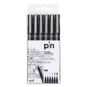 Uni-ball PIN-200(S) Pack de 6 Rotuladores Calibrados - Punta Poliacetal - Tinta Pigmentada Resistente al Agua y Luz - Ideal para Dibujo Profesional y Escritura - Color Negro