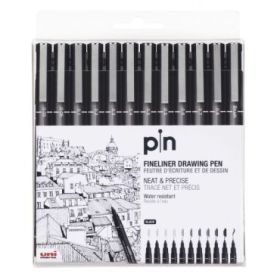 Uni-ball PIN-200(S) Pack de 12 Rotuladores Calibrados - Punta Poliacetal - Tinta Pigmentada Resistente al Agua y Luz - Color Negro