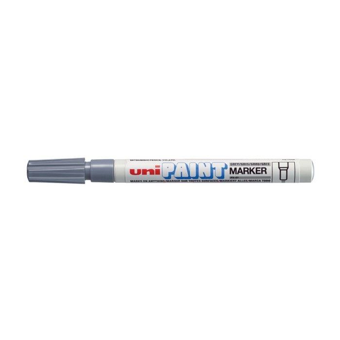 Uni-ball PX-21 Paint Marker - Marcador de Pintura - Punta Acrilica de Bala 0.8-1.2mm - Permanente en Todas las Superficies - Resistente a Luz y Agua - Cuerpo de Aluminio - Color Gris