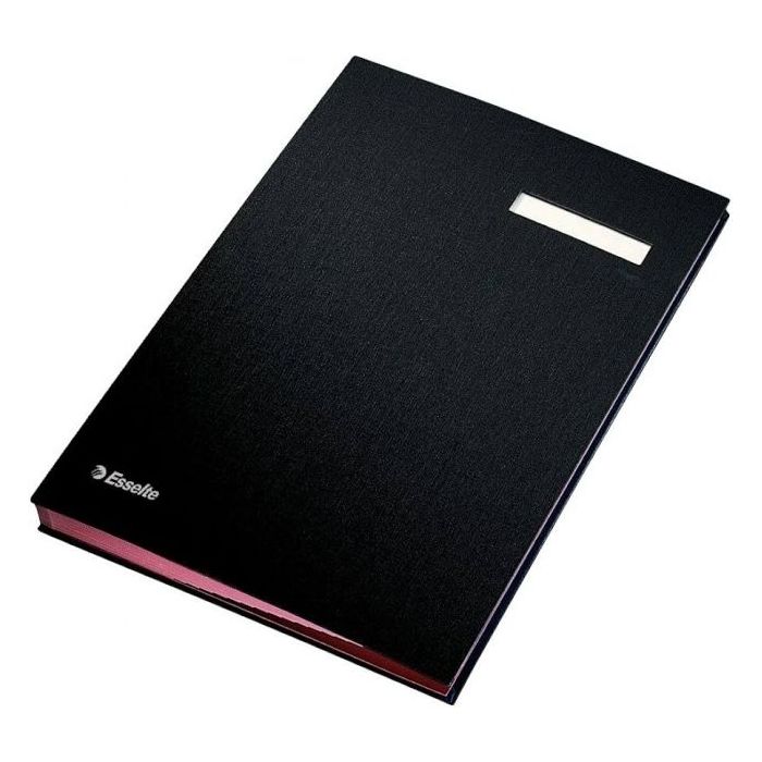 Esselte Portafirmas con 10 Separadores - Cubiertas Forradas de Plastico - Ventana Transparente en el Separador - Color Negro