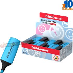 Erichkrause Visioline Mini 10 Fluorescentes - Emoticonos Divertidos - Punta Biselada - Color Azul