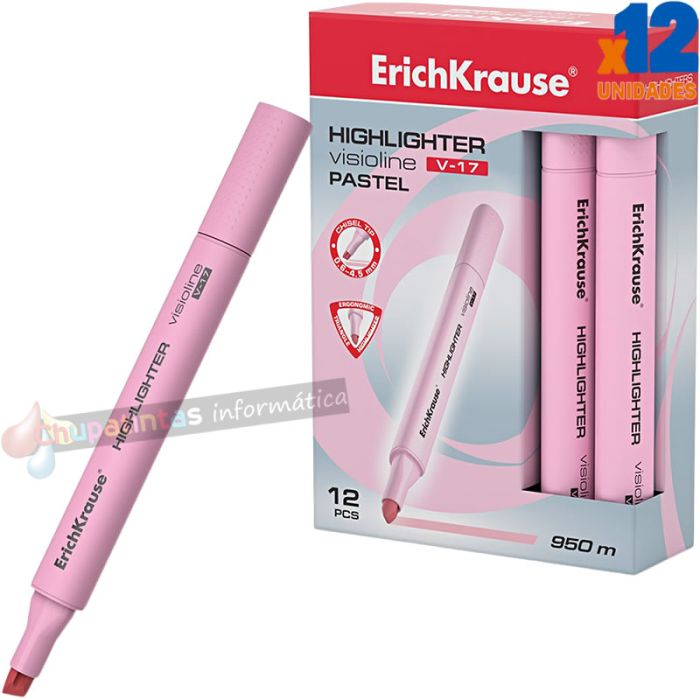 Erichkrause Visioline V-17 Pastel - Marcador de Texto - Punta Biselada - Tinta a Base de Agua - Color Rosa