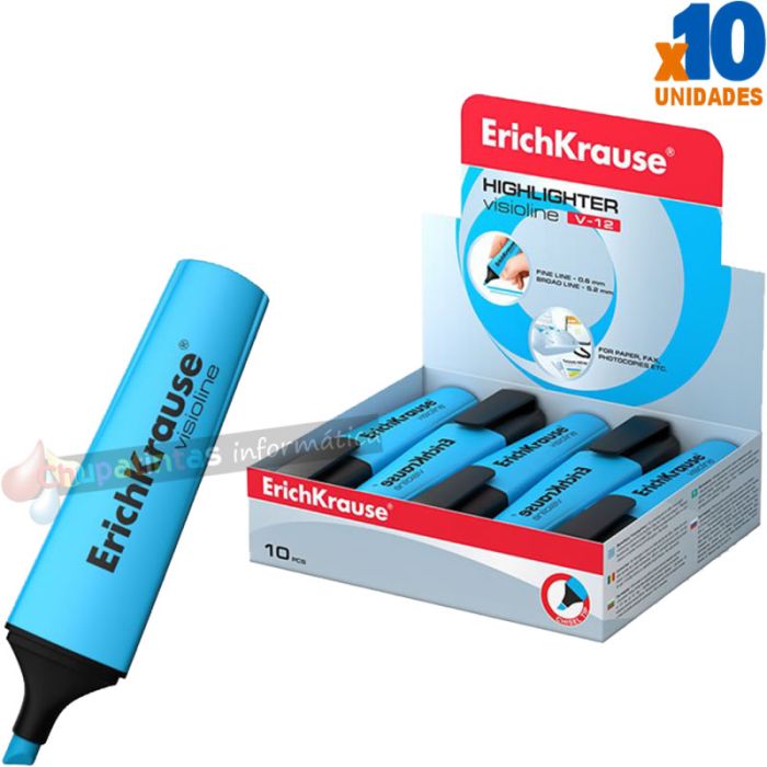 Erichkrause Visioline V-12 - Marcador de Texto - Punta Biselada - Tinta Fluorescente a Base de Agua - Azul-1