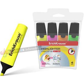 Erichkrause Visioline V-12 Pack de 4 Marcadores - Punta Biselada - Colores: Naranja, Rosa, Verde, Amarillo - Color Del Producto: Coincide con El de La Tinta