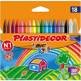 Bic Kids Plastidecor Caja de 18 Lápices de Cera - Extra resistentes - Fácil de Sacar Punta - No Mancha-1