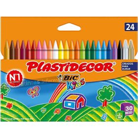 Bic Kids Plastidecor Caja de 24 Lápices de Cera - Extra resistentes - Fácil de Sacar Punta - No Mancha-1