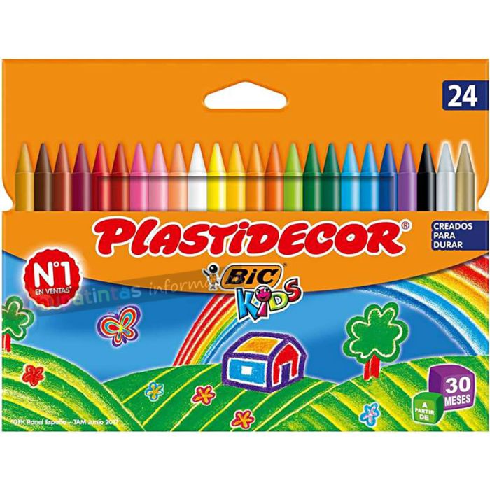 Bic Kids Plastidecor Caja de 24 Lápices de Cera - Extra resistentes - Fácil de Sacar Punta - No Mancha-1