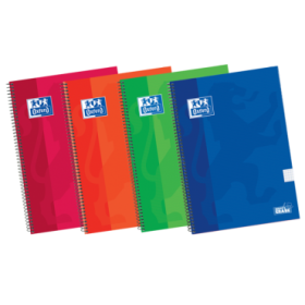 Oxford School Classic Write-Erase 4º Cuaderno Espiral - Tapa Extradura Resistente - 4x4 con Margen - 80 Hojas - Colores Surtidos