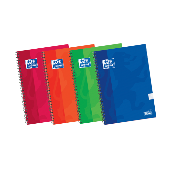 Oxford School Classic Write-Erase 4º Cuaderno Espiral - Tapa Extradura Resistente - 4x4 con Margen - 80 Hojas - Colores Surtidos