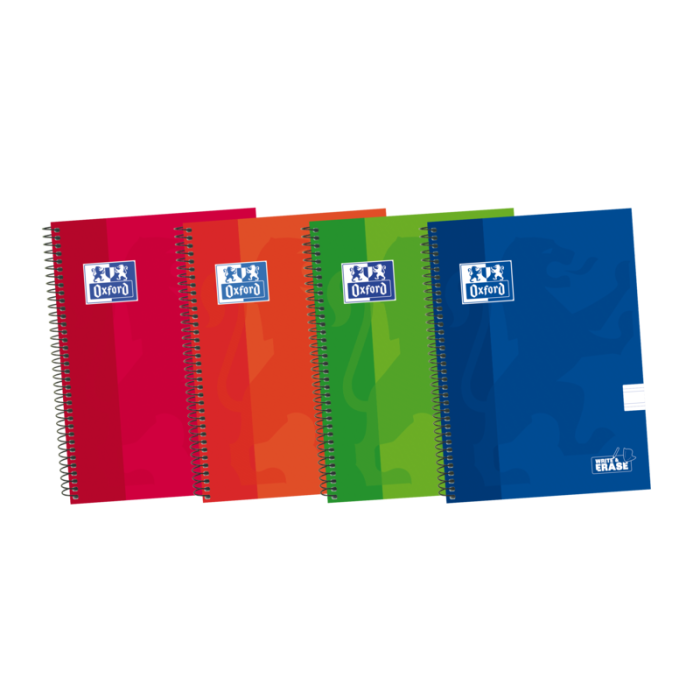 Oxford School Classic Write-Erase 4º Cuaderno Espiral - Tapa Extradura Resistente - Pauta de 2.5mm con Margen - 80 Hojas - Colores Surtidos
