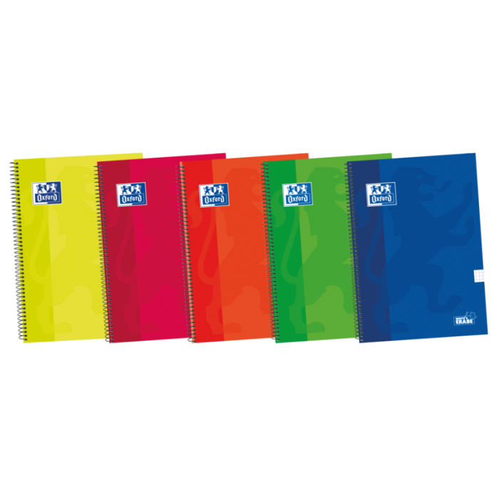 Oxford School Classic Write-Erase Fº Cuaderno Espiral - Tapa Extradura Resistente - Cuadricula 5x5 con Margen - 80 Hojas - Colores Surtidos