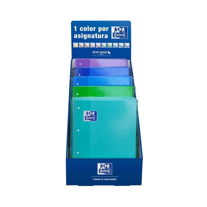 Oxford School Expositor Sobremesa Colores Frios A4+ - Tapa Extradura - Cuaderno Espiral Microperforado - Europeanbook 1 5x5 - 80 Hojas - Colores Surtidos