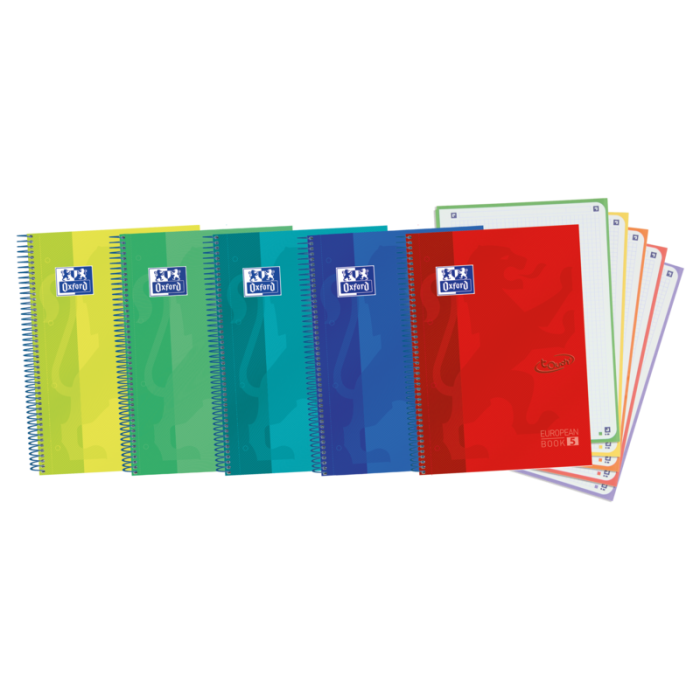 Oxford School Touch A4+ Europeanbook - Tapa Extradura Resistente - 120 Hojas de Colores Vivos - Cuadricula 5x5