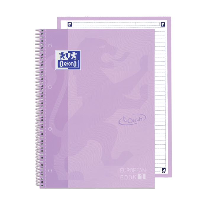 Oxford School Touch Europeanbook 1 A4+ - Tapa Extradura Resistente - 1 Linea para Escritura Ordenada - 80 Hojas de Papel de Calidad - Color Malva Pastel