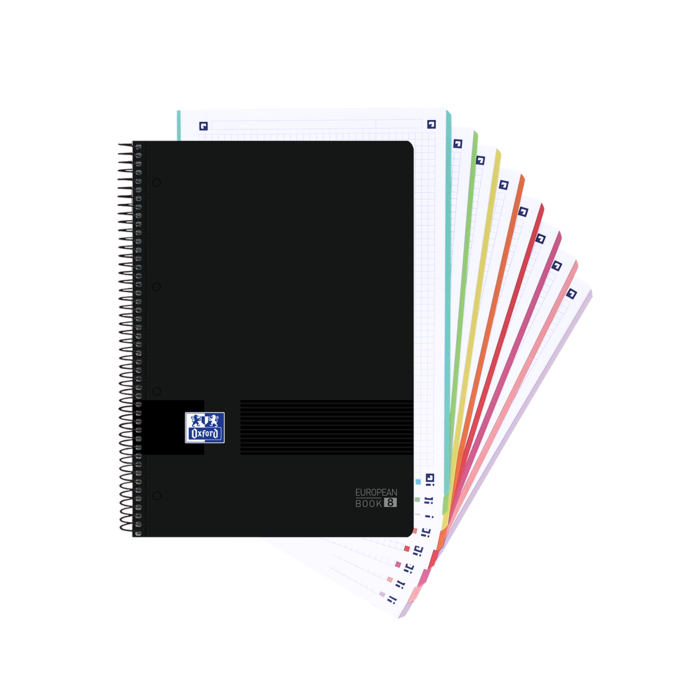 Oxford Black N'Colours Europeanbook A4+ - Tapa de Plastico Resistente - 160 Hojas Cuadriculadas 8.5x5.5 - Color Negro y Turquesa