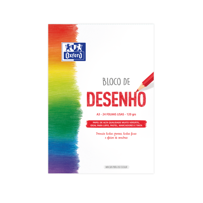 Oxford Dibujo Escolar Bloc Encolado A3 - Tapa Blanda/Contratapa Rigida - 24 Hojas 120gr - Papel Liso