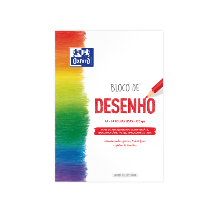 Oxford Dibujo Escolar Bloc Encolado A4 - Tapa Blanda/Contratapa Rigida - 24 Hojas 120gr - Papel Liso