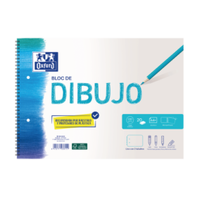 Oxford Dibujo Escolar Bloc Espiral A4+ - Tapa Blanda/Contratapa Rigida - 20 Hojas 130gr Liso - 2 Taladros