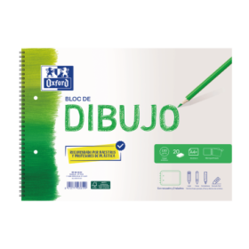 Oxford Dibujo Escolar Bloc Espiral Dibujo A4+ - Tapa Blanda/Contratapa Rigida - 20 Hojas 130gr - con Recuadro y 2 Taladros