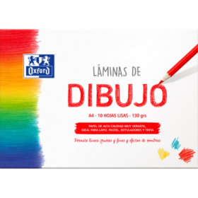 Oxford Dibujo Escolar Sobre de Laminas de Dibujo A4 - 10 Hojas de 130gr - Papel Liso de Alta Calidad - Ideal para Estudiantes y Artistas