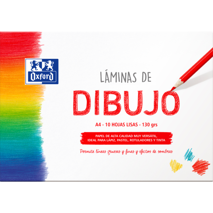 Oxford Dibujo Escolar Sobre de Laminas de Dibujo A4 - 10 Hojas de 130gr - Papel Liso de Alta Calidad - Ideal para Estudiantes y Artistas