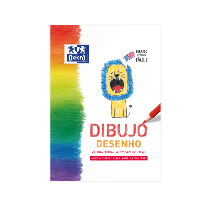 Oxford Dibujo Infantil/Ocio Bloc Encolado A3 - Tapa Blanda/Contratapa Rigida - 20 Hojas 90gr - Ideal para Dibujar y Colorear