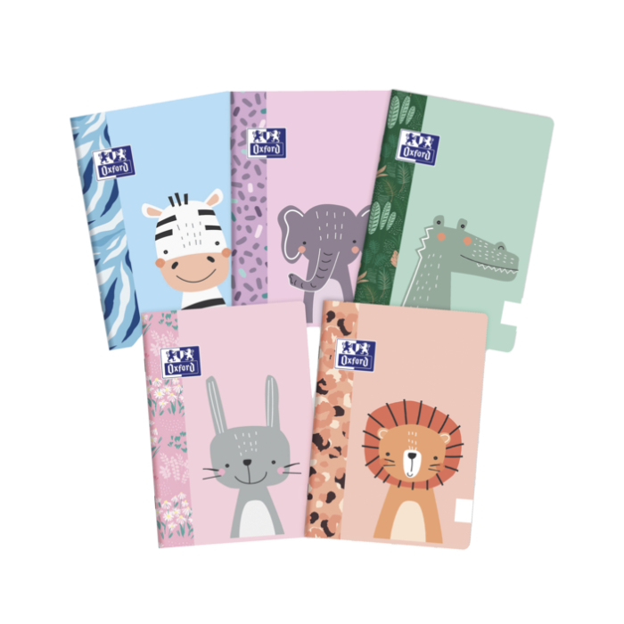 Oxford Kids Libreta Grapada A5+ Lisa Tapa Blanda Tacto Suave Touch - Ideal para Niños - Tamaño A5+ - Tapa Blanda con Tacto Suave - 48 Hojas - Surtido 5 Animal Besties