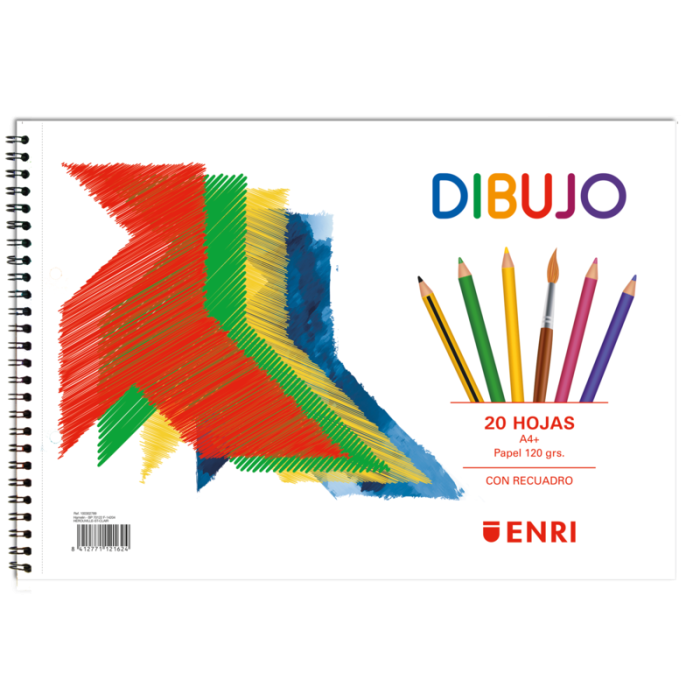 Enri Pajarita Bloc de Dibujo A4+ Tapa Blanda - 20 Hojas 120gr - Microperforado - 2 Taladros con Recuadro
