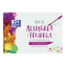 Oxford Pintura Escolar Bloc Espiral Acuarela y Tempera A3+ - Tapa Blanda/Contratapa Rigida - 10 Hojas - 300gr Liso