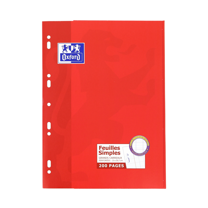 Oxford Recambio A4 100 Hojas Seyes con Margen - Papel de Alta Calidad - Cuadricula Seyes para Escritura Ordenada - Margen para Anotaciones - Ideal para Estudiantes y Profesionales