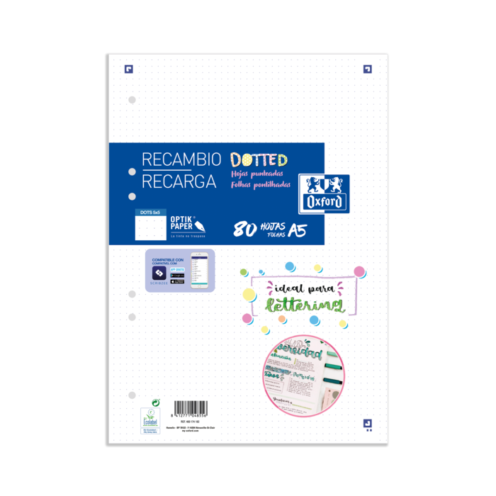Oxford School A5 Recambio Paquete Dots 80 Hojas - Papel de Alta Calidad - Puntos para Organizar tus Notas