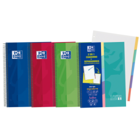 Oxford School Classic A4+ Europeanbook - Tapa Extradura Resistente - 100 Hojas Cuadriculadas 5x5 - 5 Pestañas Troqueladas - Colores Surtidos