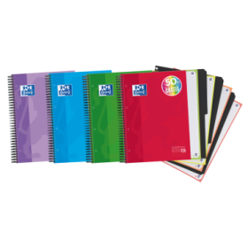 Oxford School Classic Europeanbook 4 Cuaderno Doble Espiral A4+ Cuadricula 5x5 - 120 Hojas Microperforadas 4 Taladros - Tapa Extradura Resistente - Incluye 3 Separadores - Colores Surtidos