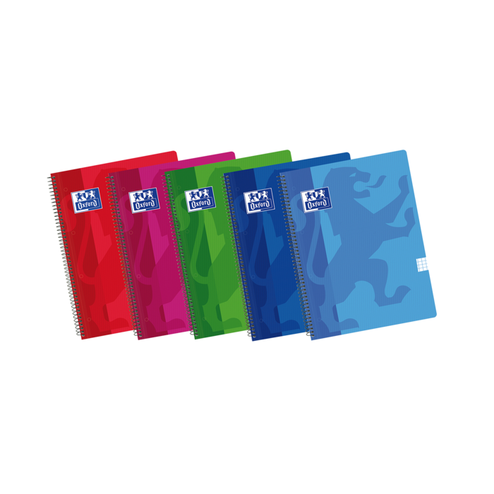 Oxford School Classic A4+ Europeanbook Spiralflex - Tapa de Plastico Resistente - Cuadricula 5x5 para Facil Organizacion - 50 Hojas de Alta Calidad - Colores Surtidos
