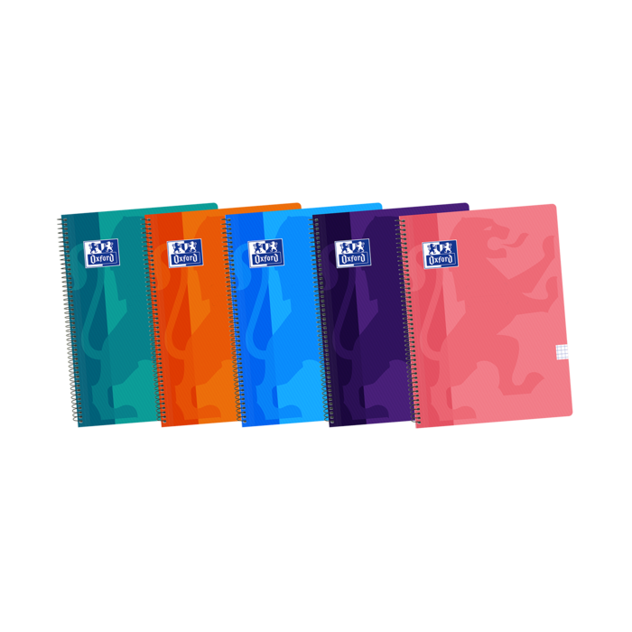 Oxford School Classic Cuaderno Espiral - Tapa de Plastico - Folio 4x4 con Margen - 80 Hojas - Colores Surtidos