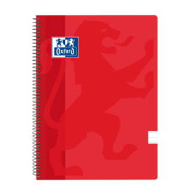 Oxford School Classic Cuaderno Espiral Tapa de Plastico Folio - 80 Hojas - 1 Linea con Margen - Color Rojo
