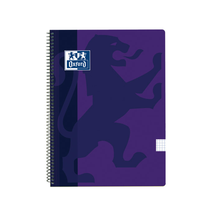 Oxford School Classic Cuaderno Espiral Tapa de Plastico Folio 4x4 - 80 Hojas - Tapa de Plastico Resistente - Cuadricula 4x4 con Margen - Color Lila