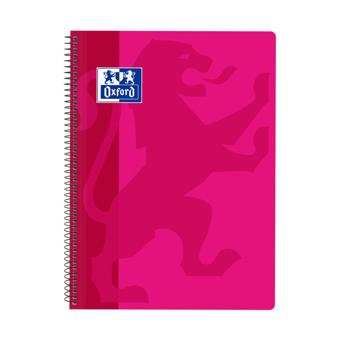 Oxford School Classic Cuaderno Espiral Tapa de Plastico Folio 4x4 - 80 Hojas - Margen - Ideal para Estudiantes - Color Fucsia